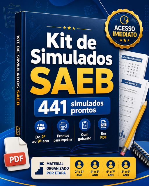 Mockup de cadernos de Simulados SAEB do 2º ao 9º ano